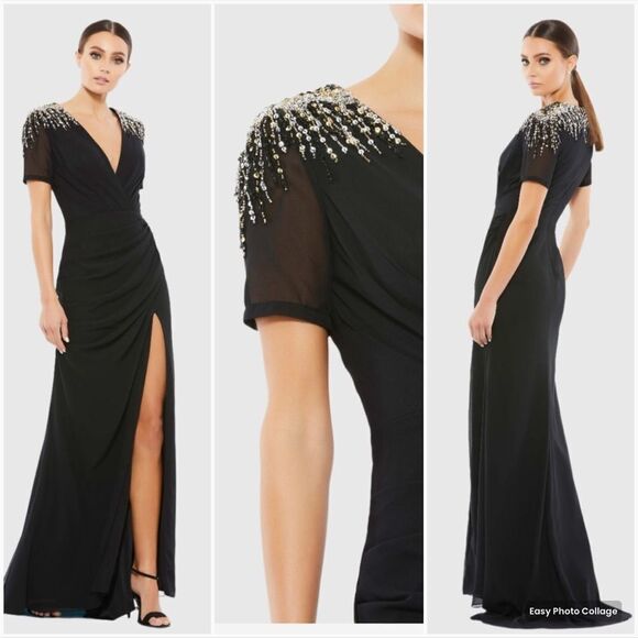 Mac Duggal 55704 Womens Black SEQUINED EMBELLISHED SHOULDER EVENING GOWN - Picture 1 of 16